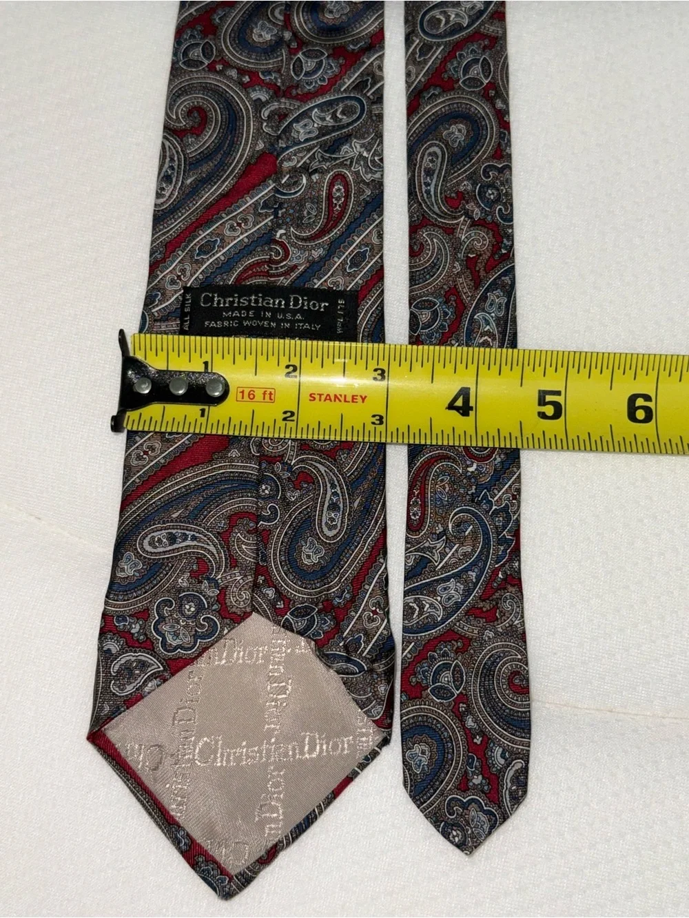 Christian Dior Luxury All Silk Paisley Tie Red & Navy designer Italian woven
